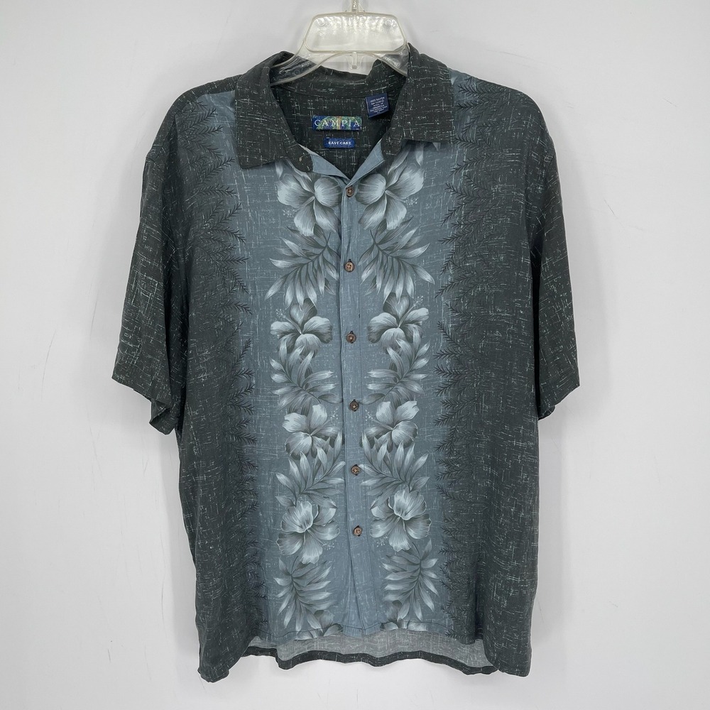 Campia Men's Y2K Gray Floral Short Sleeve Button Front Hawaiian Shirt Size XL